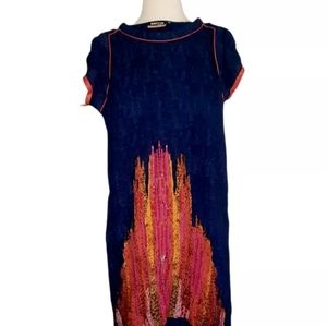 Satya M Midi Dress High Low Slit Sides Blue Orange
